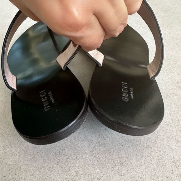 Gucci Marmont GG Thong Sandals EU 40 US 10 Black Leather Flat Flip Flips - Picture 6 of 10